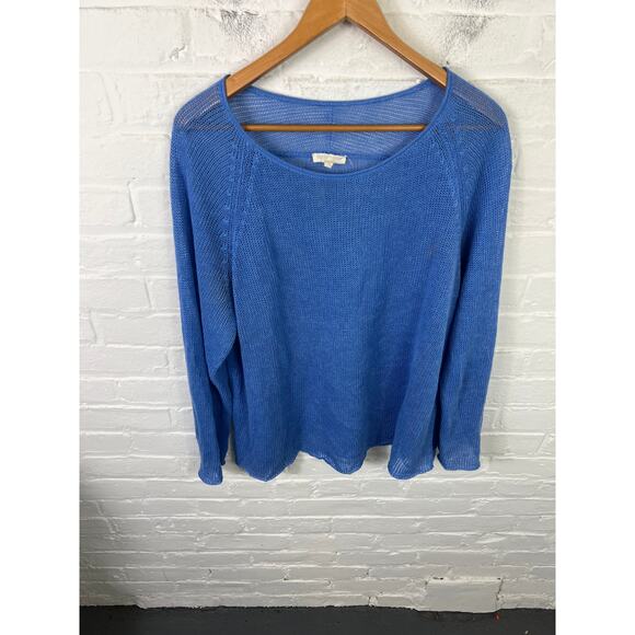 Eileen Fisher Women's Round-Neck Open Knit Sweater Long Sleeves Blue Size 2X - Picture 1 of 5